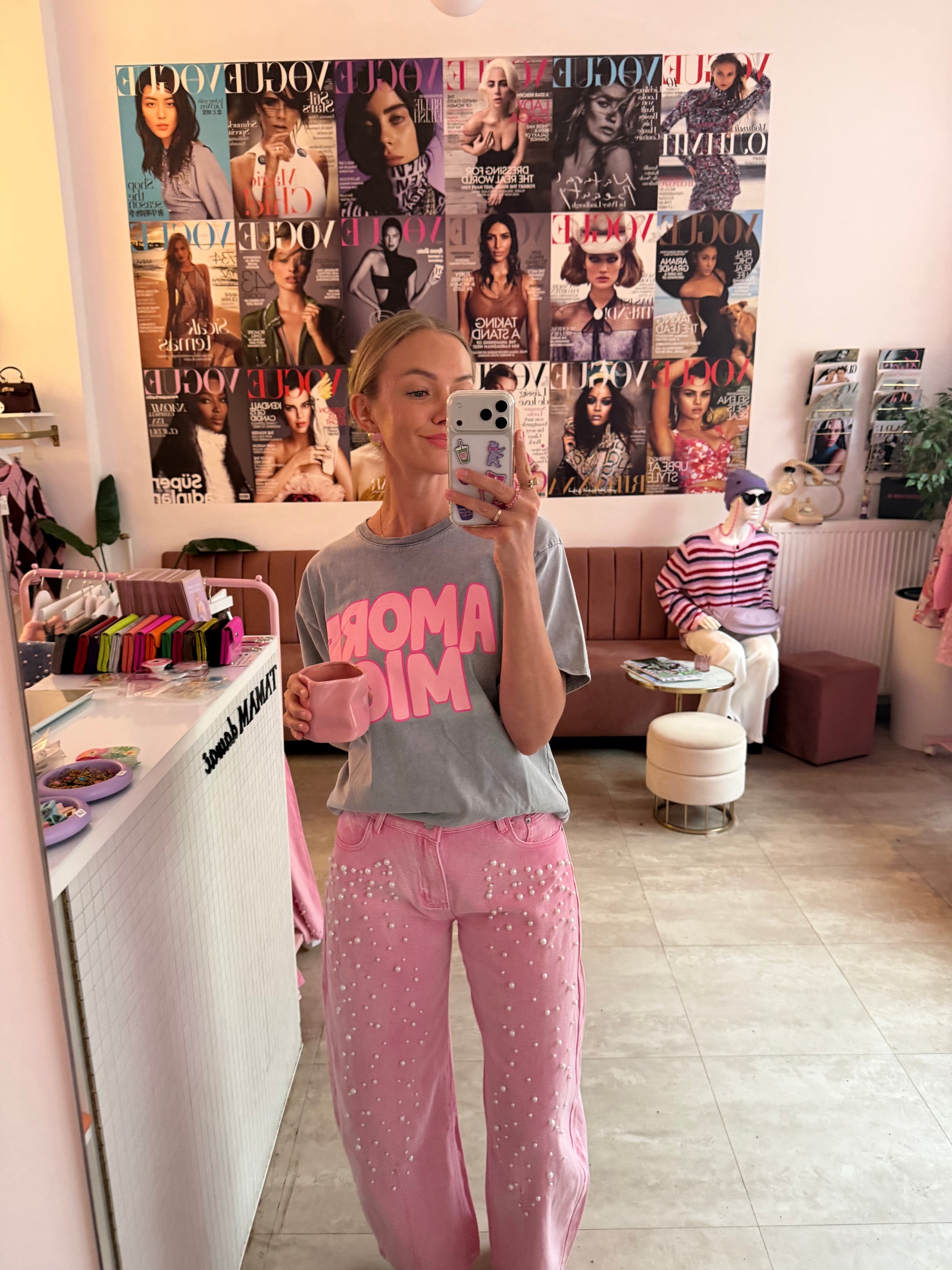 Damen Jeans rosa Spiegel Outfit Boutique
